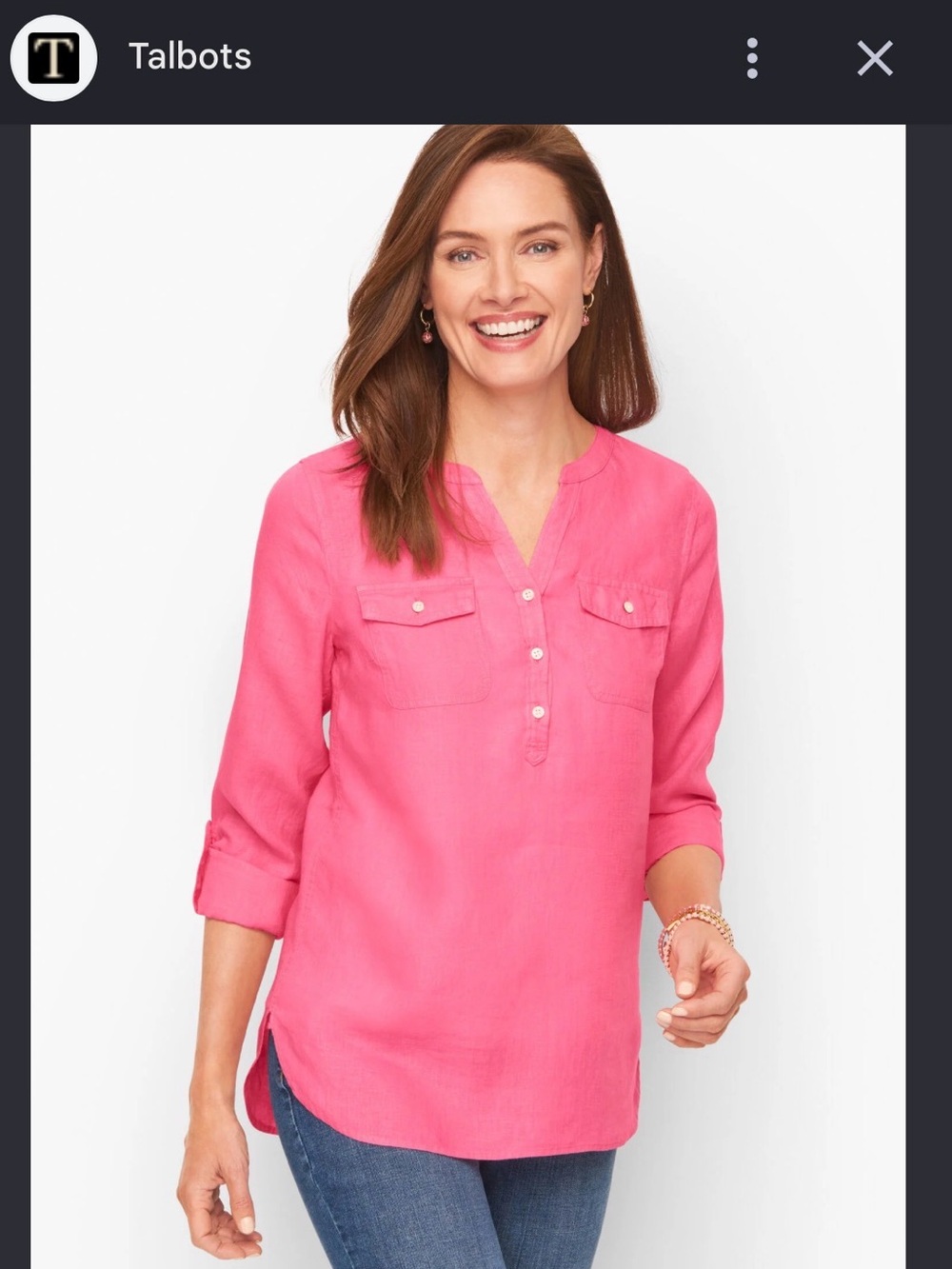 Talbots Bright Pink Linen Henley Tunic